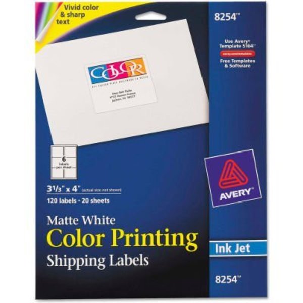 Avery Avery® Inkjet Labels for Color Printing, 3-1/3 x 4, Matte White, 120/Pack 8254